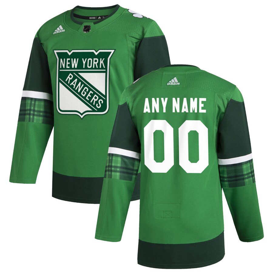 New York Rangers Men Adidas 2020 St. Patrick Day Custom Stitched NHL Jersey Green